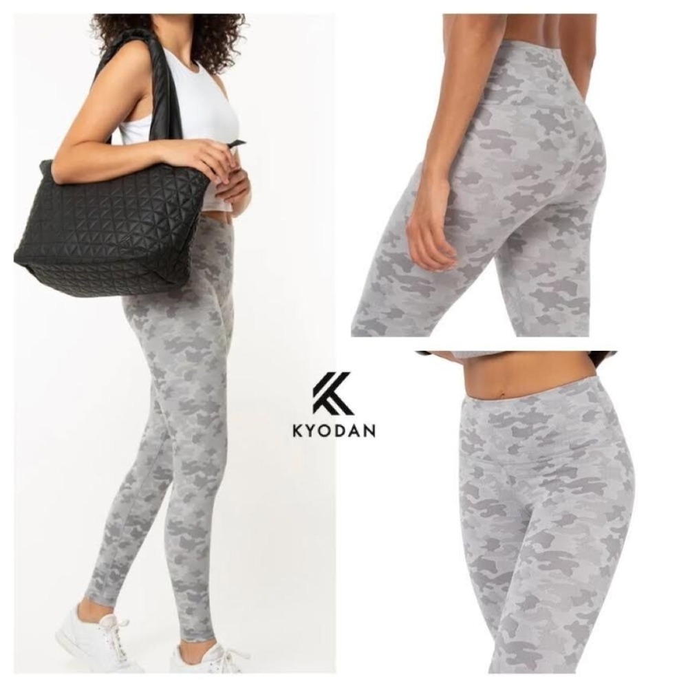 Kyodan Women's XS Ultra High Waist Camo Jacquard Leggings Gray Soft Activewear